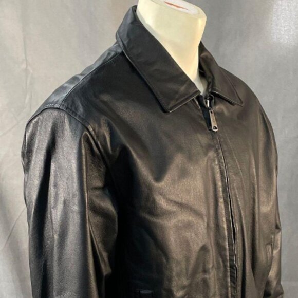 Vintage Columbia Jacket, Black Leather, Mens Medium, w/ Custom Embroidery, Eagle - Picture 6 of 12